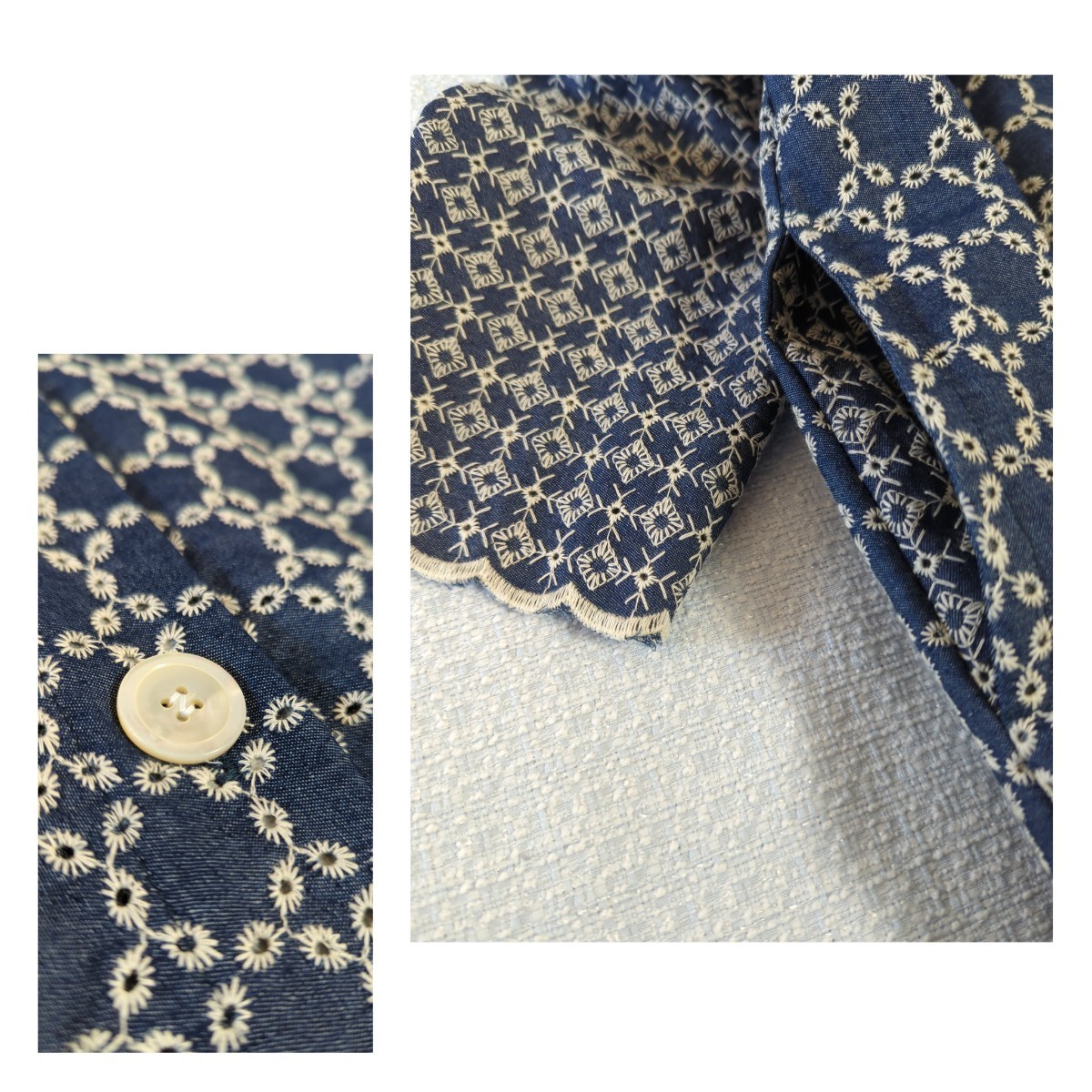 **handmade**　Cottonデニム刺繍　前ボタン　フード羽織りコート　ハンドメイド_画像3