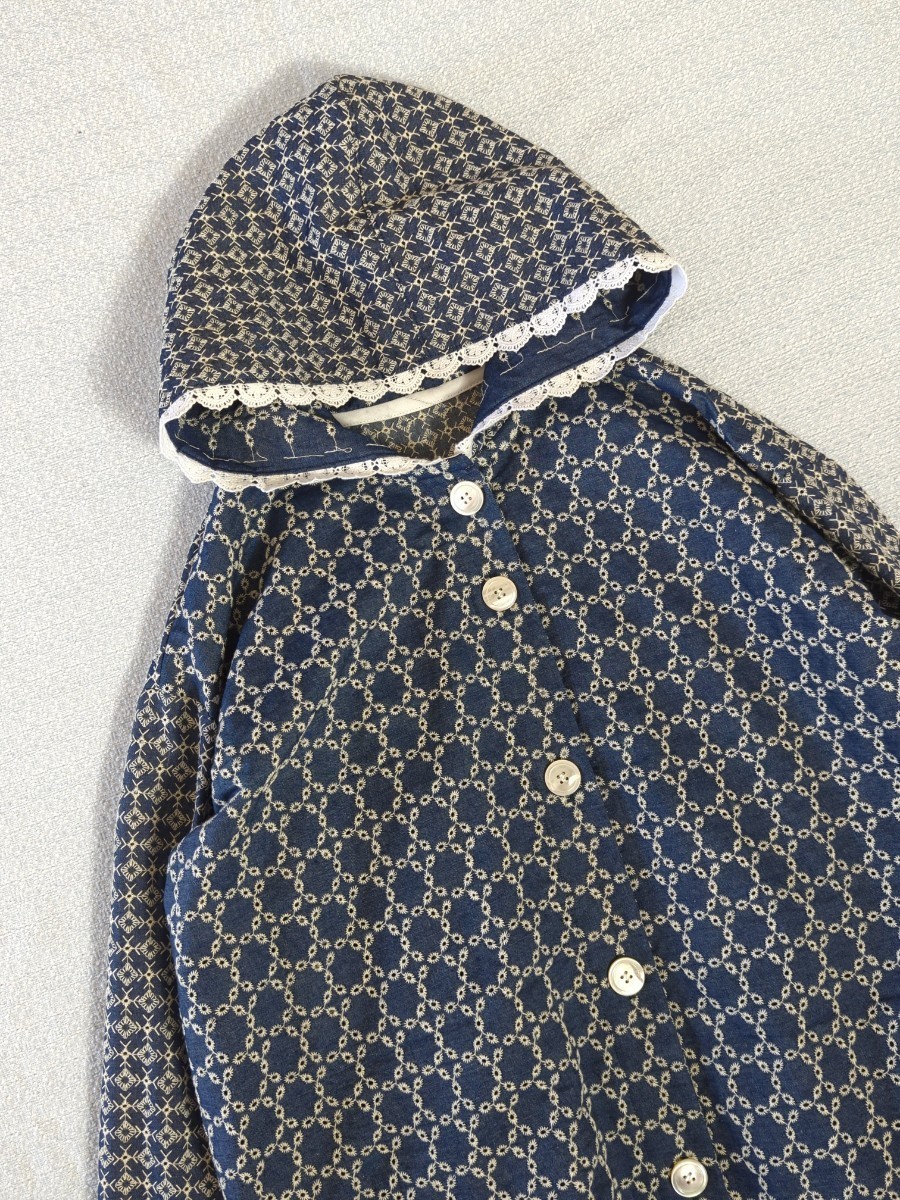 **handmade**　Cottonデニム刺繍　前ボタン　フード羽織りコート　ハンドメイド_画像4