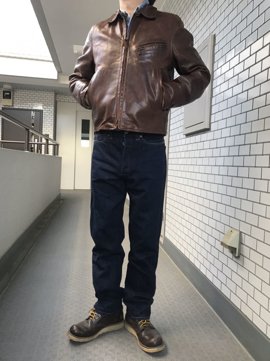 [ Scotland made ]Aero Leathers/ aero leather Horse Hyde HALFBELT/ half belt single rider's jacket /34/ tea ①