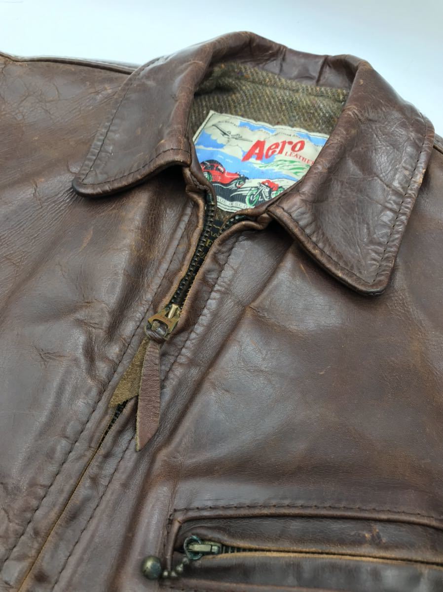 [ Scotland made ]Aero Leathers/ aero leather Horse Hyde HALFBELT/ half belt single rider's jacket /34/ tea ①