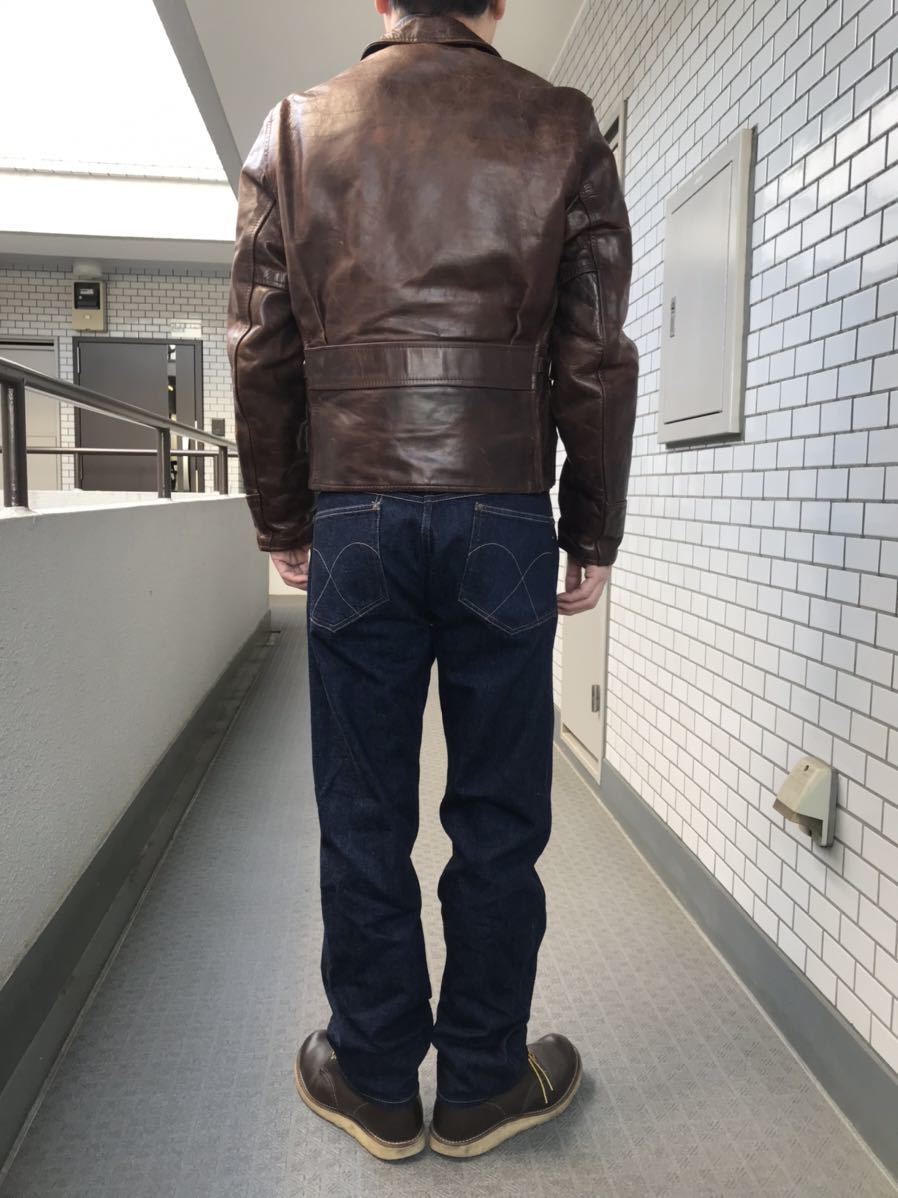 [ Scotland made ]Aero Leathers/ aero leather Horse Hyde HALFBELT/ half belt single rider's jacket /34/ tea ①