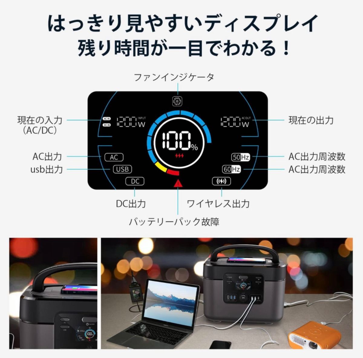 ポータブル電源 328300mAh/1050Wh 大容量 安全リン酸鉄バッテリー　AC1200W 瞬間最大1800W出力