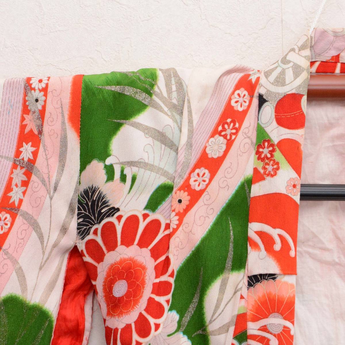 アンティーク着物 子供用 縮緬 リメイク素材 ジャパンヴィンテージ 昭和レトロ kimono children japanese fabric chirimen japan vintage_画像9