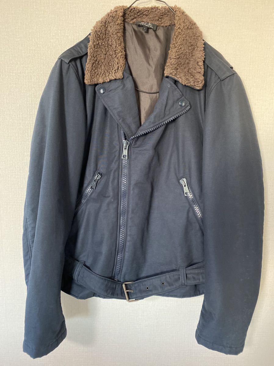 A.P.C メンズ　ヴィンテージ　ライダースジャケット　ネイビー×ブラウン　サイズ1_画像1