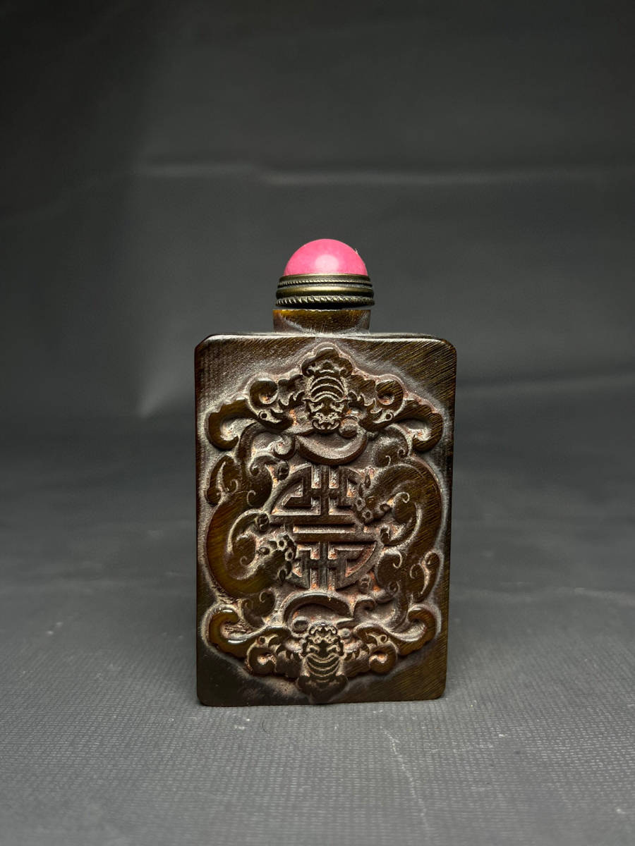 本命ギフト 【骨董収蔵・瑪瑙製・細密彫・虎牙天珠手串】根付裝身具