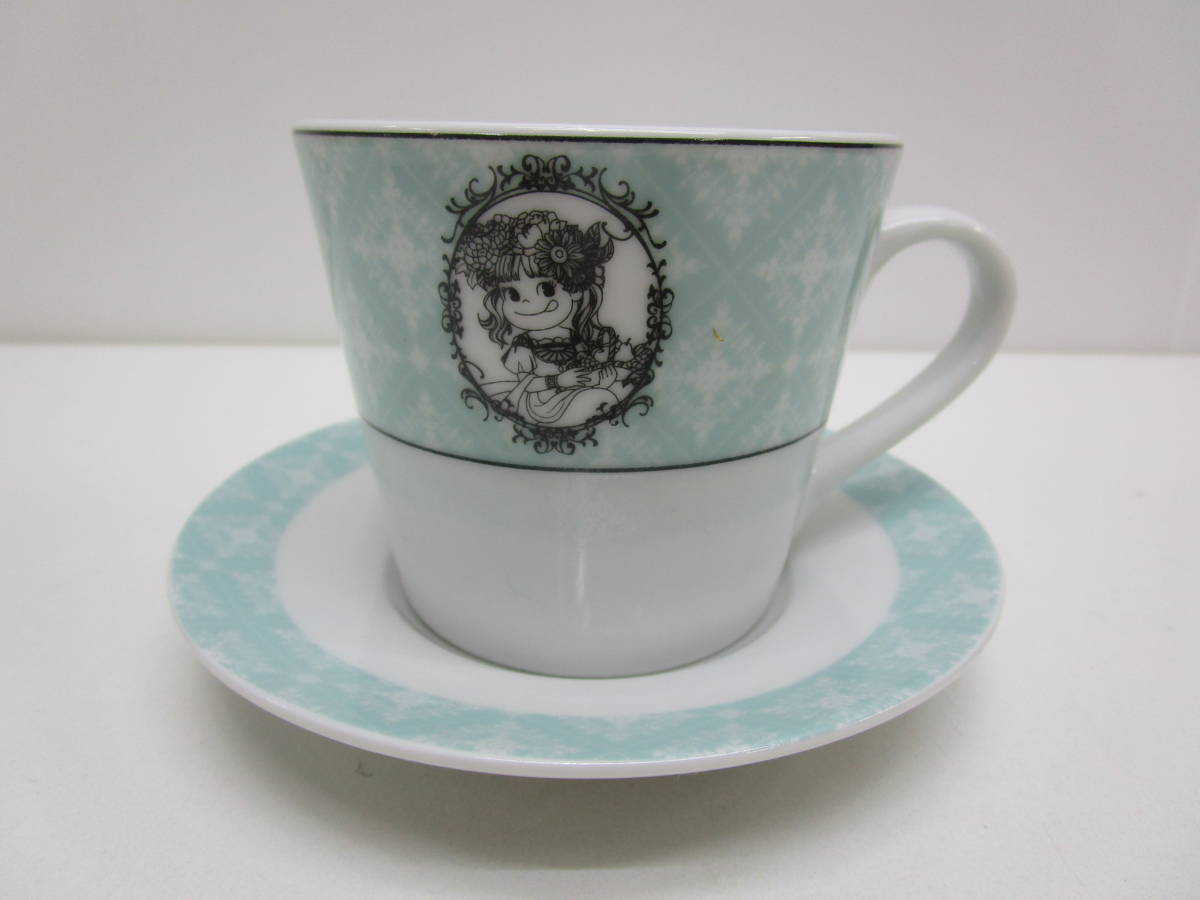 く758★非売品 peko cup＆saucer 陶器製 不二家 ミントグリーン★未使用_画像2