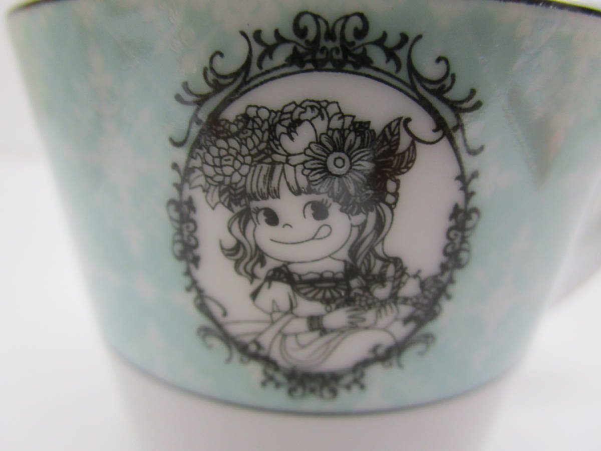 く758★非売品 peko cup＆saucer 陶器製 不二家 ミントグリーン★未使用_画像6