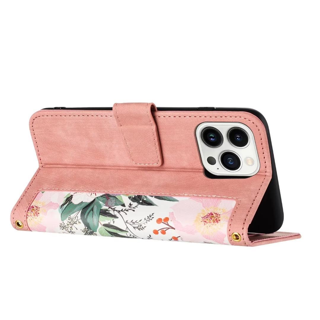 iphoneケース　人気新モデル　高級PUレザー　落下防止　カード3枚入り　可愛い花柄　携帯カバー　(ピンク)_画像3
