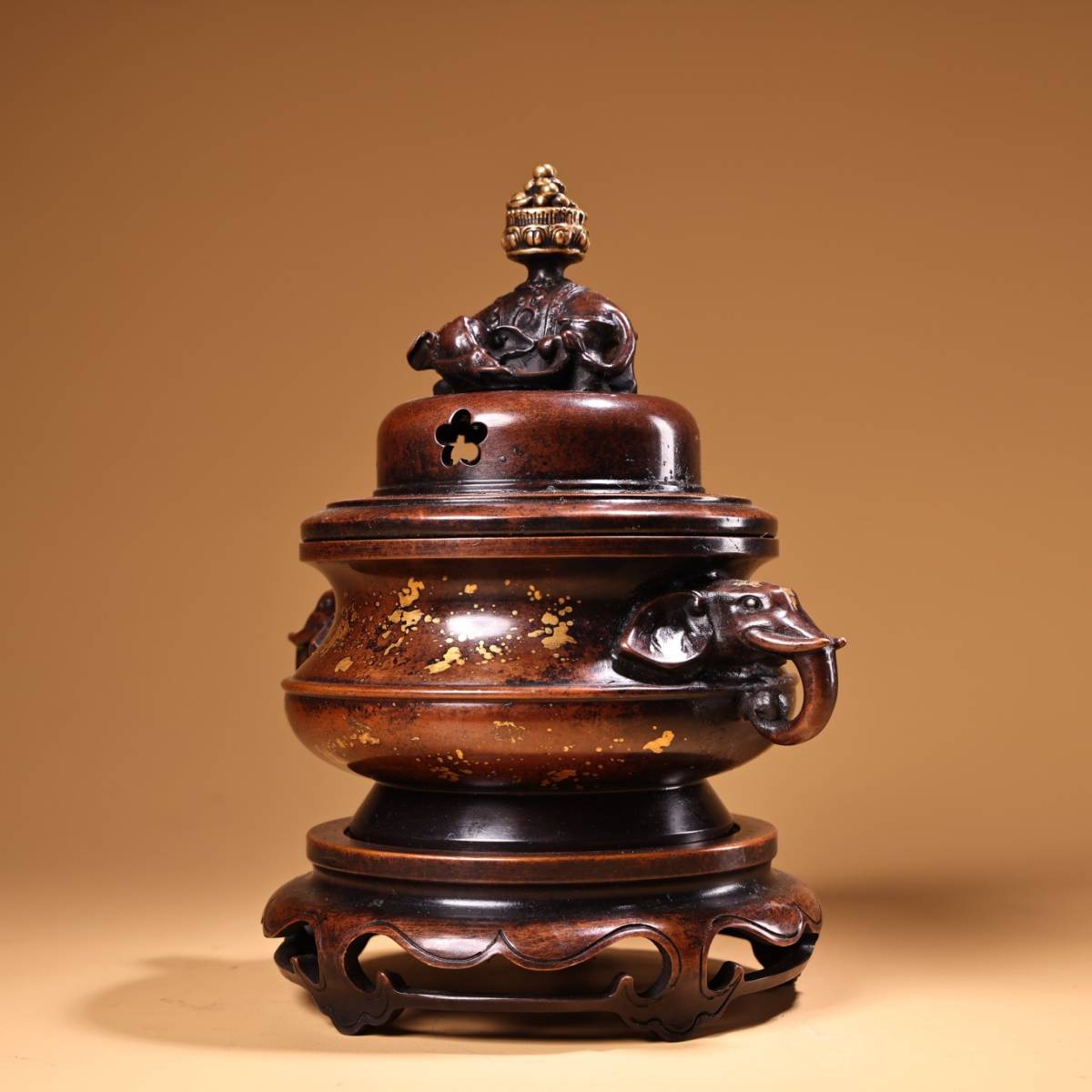 最新のデザイン中國古玩古置物極細工中國古美術古董品時代物純紫銅象耳
