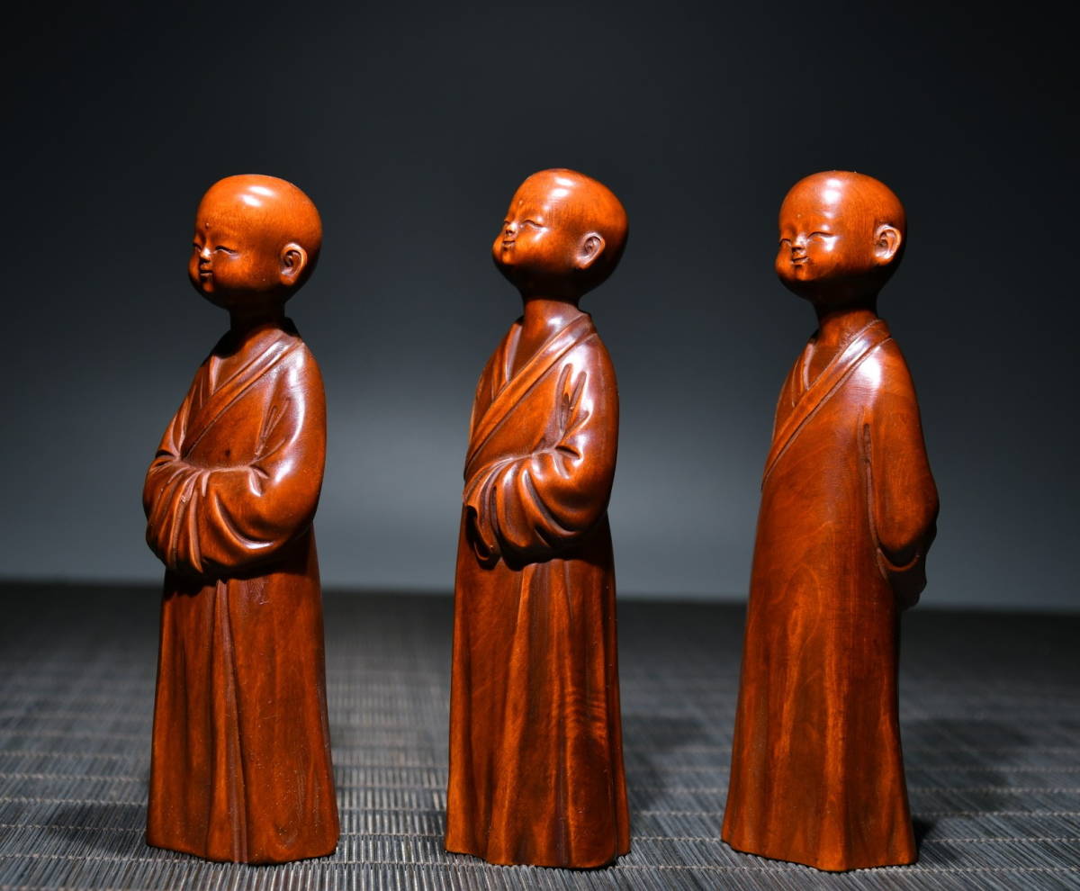 大人気新品 古黄楊木彫 清代 旧蔵 禪心童子 極細 古美術 時代物 細密毛彫 木工、竹工芸