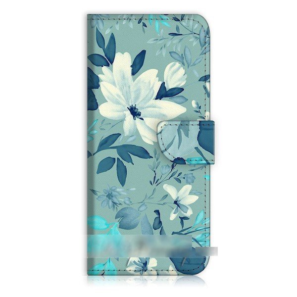 iPhone 15 Pro Max iPhone 15 Plus 青い花柄 フラワー 抽象画 スマホケース 手帳型ケース スマートフォン カバー_画像1
