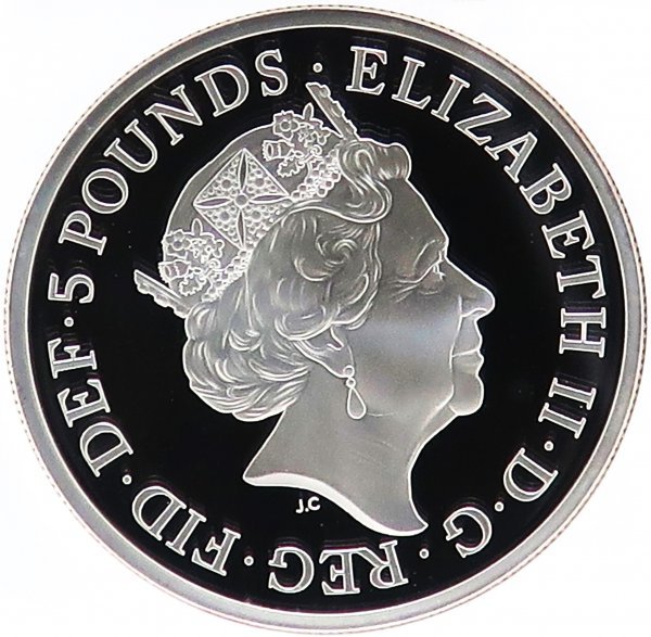 【2492】イギリス　2021年　プレミアムブリタニア　5ポンド2オンス（倍厚）プルーフ銀貨_画像2