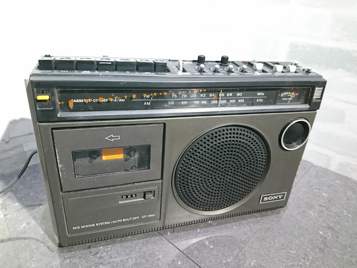 【ジャンク品】管1V60 SONY CASSETTE CORDER 2BANDS CF-1980 ラジカセ 通電OK ライト点灯OK_画像1