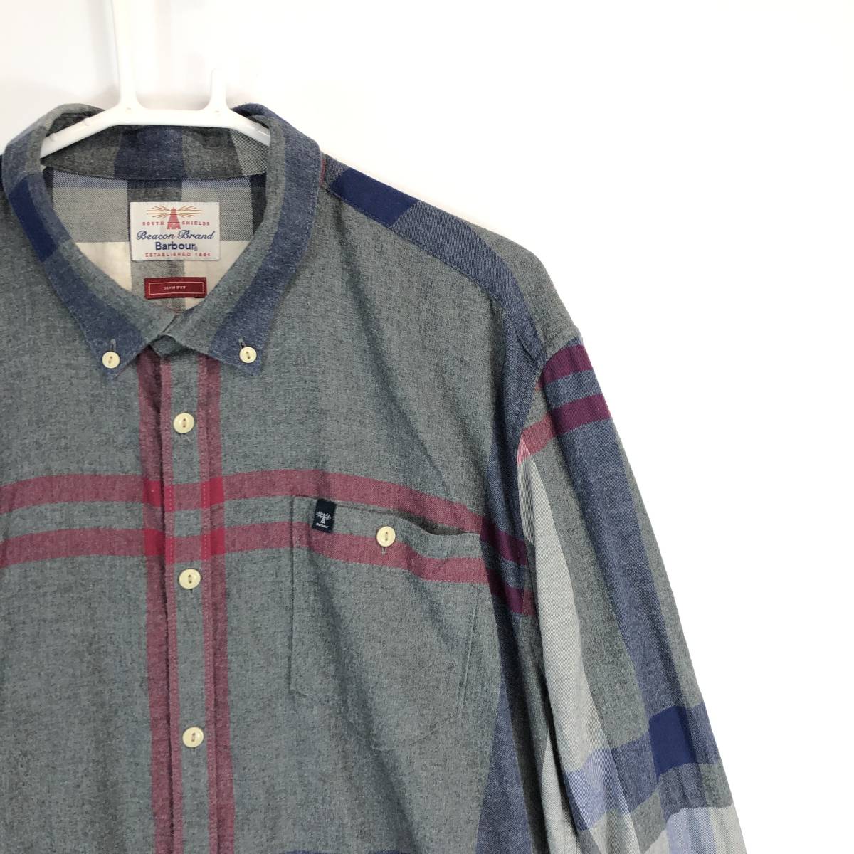 バブアー Barbour 長袖ボタンダウンシャツ コットン チェック柄 ALFIE SHIRT USA Lサイズ SLIM FIT MSH4091GY52