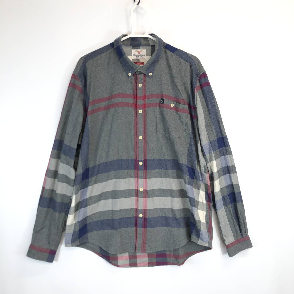 バブアー Barbour 長袖ボタンダウンシャツ コットン チェック柄 ALFIE SHIRT USA Lサイズ SLIM FIT MSH4091GY52