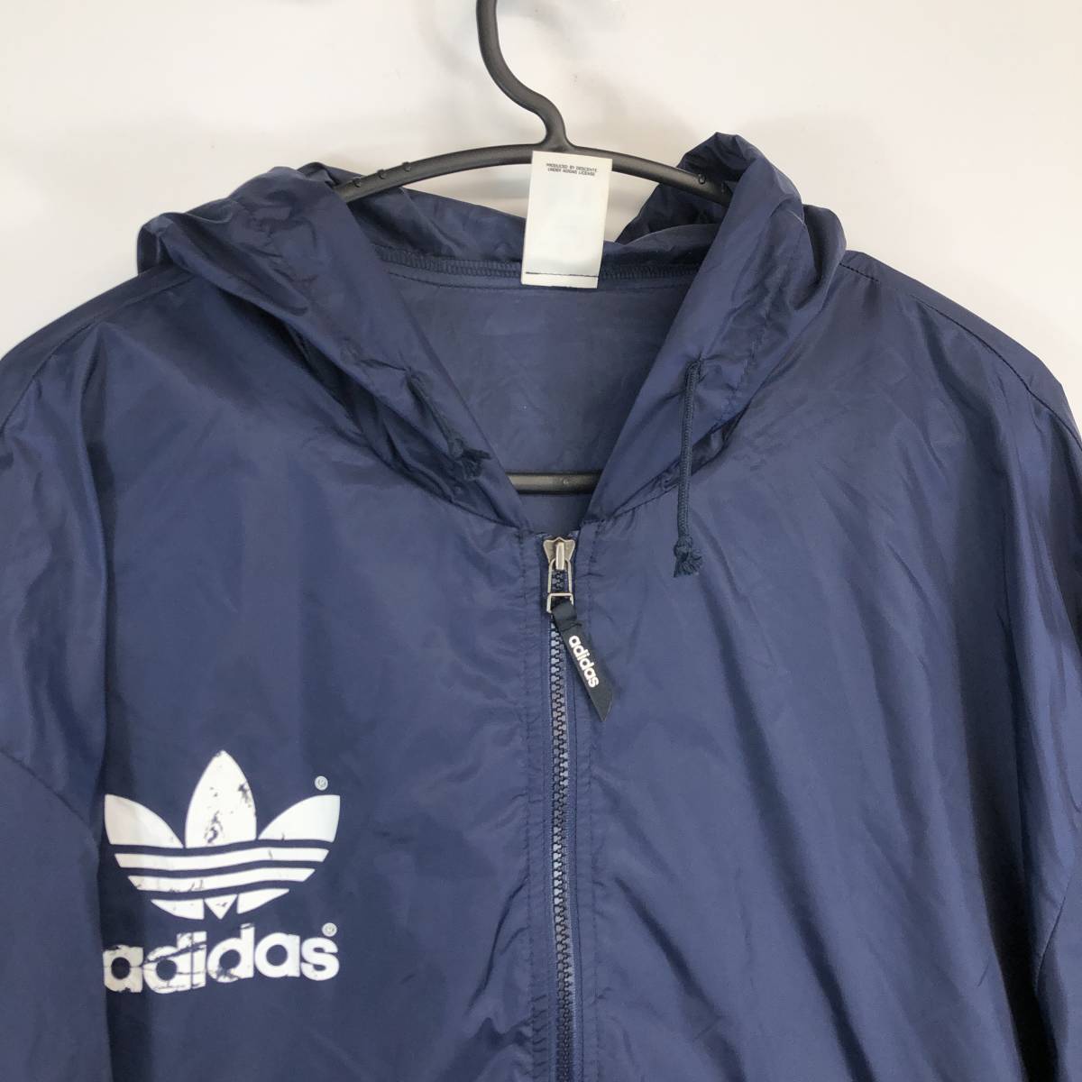 80s 日本製 デサント アディダス adidas ナイロンパーカー ネイビー M-Lサイズ AD-4711_画像2