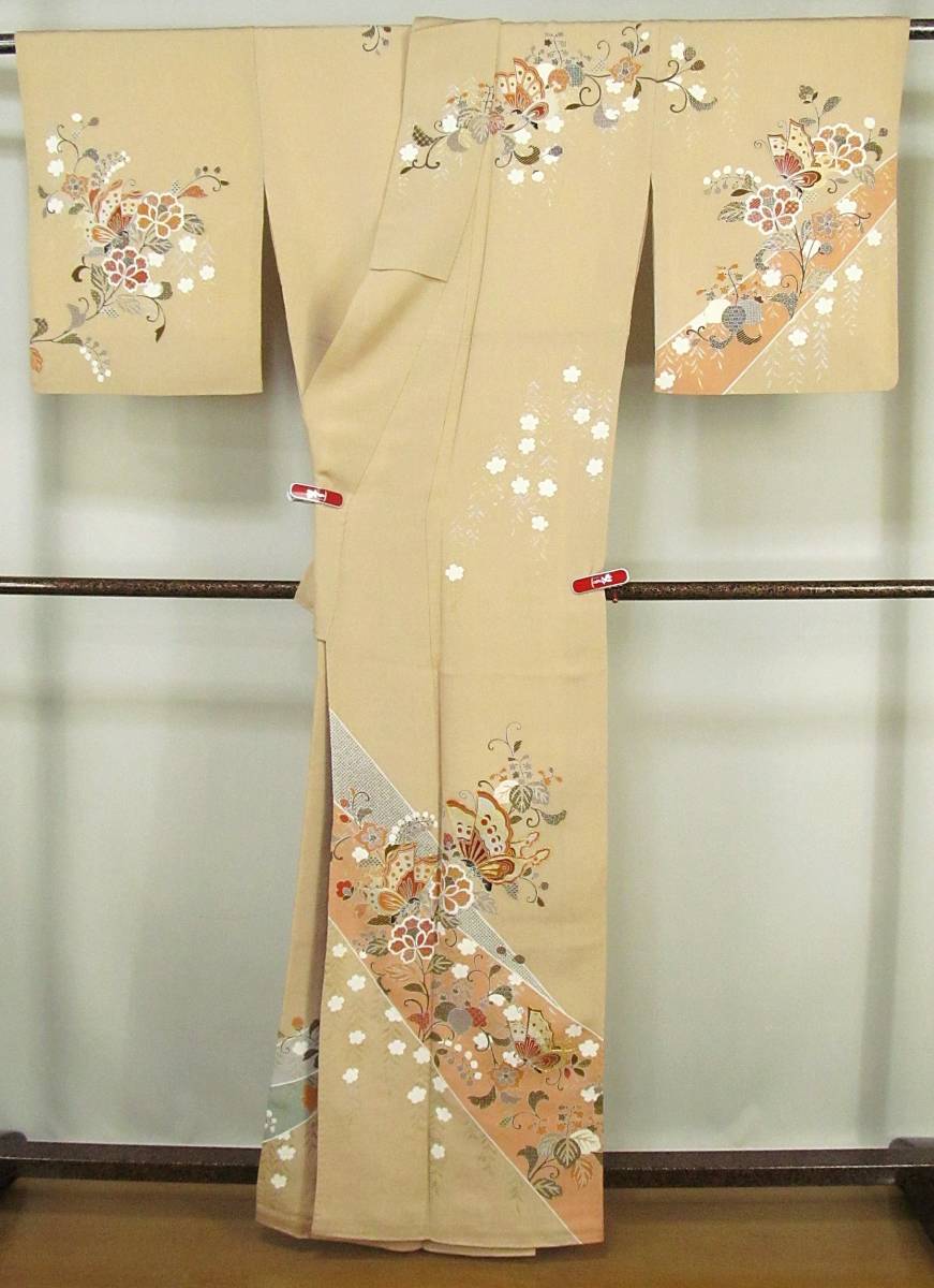 せ35　正絹　訪問着　蝶花　少し刺繍入り　身丈163ｃｍ_画像6