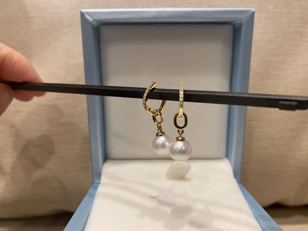 K18YG/WG あこや真珠 2way ピアス フープピアス リングピアス アコヤ パール 真珠 イエローゴールド ジルコニア (or ダイヤモンド)
