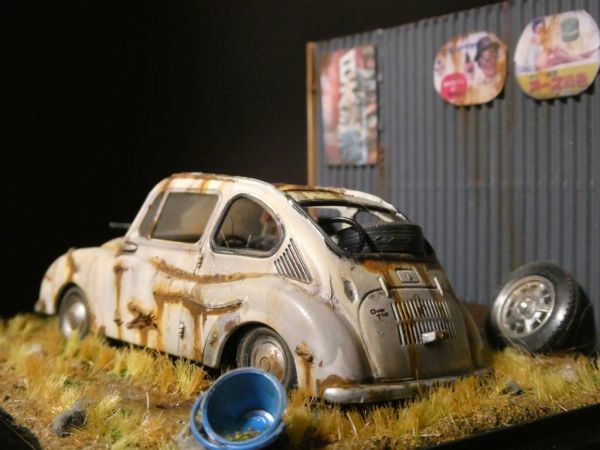 昭和レトロ 1/32 SUBARU 360 情景ジオラマ完成品 ケース付_画像5