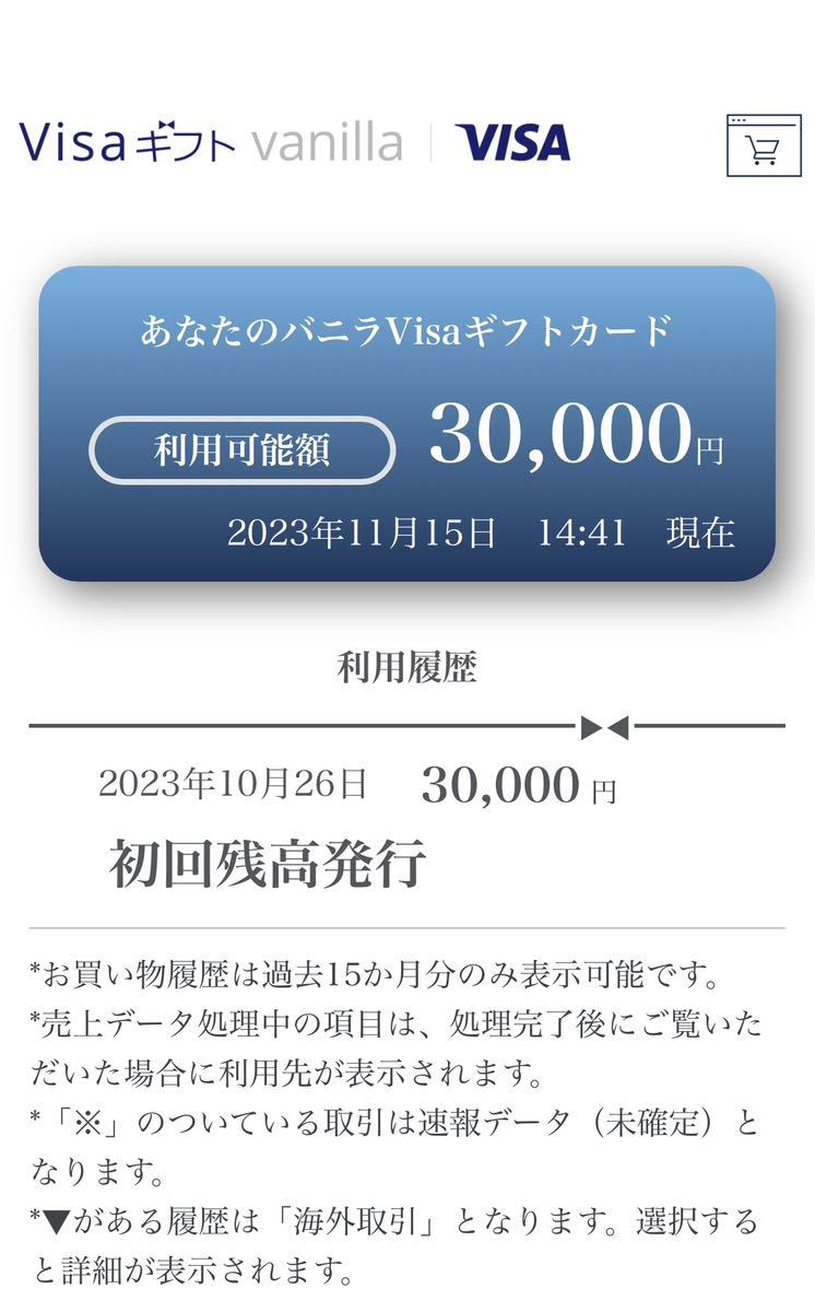 VANILLA VISA gift card バニラ ギフトカード バニラビザ 30,000円分 有効期限 2025年12月_画像3
