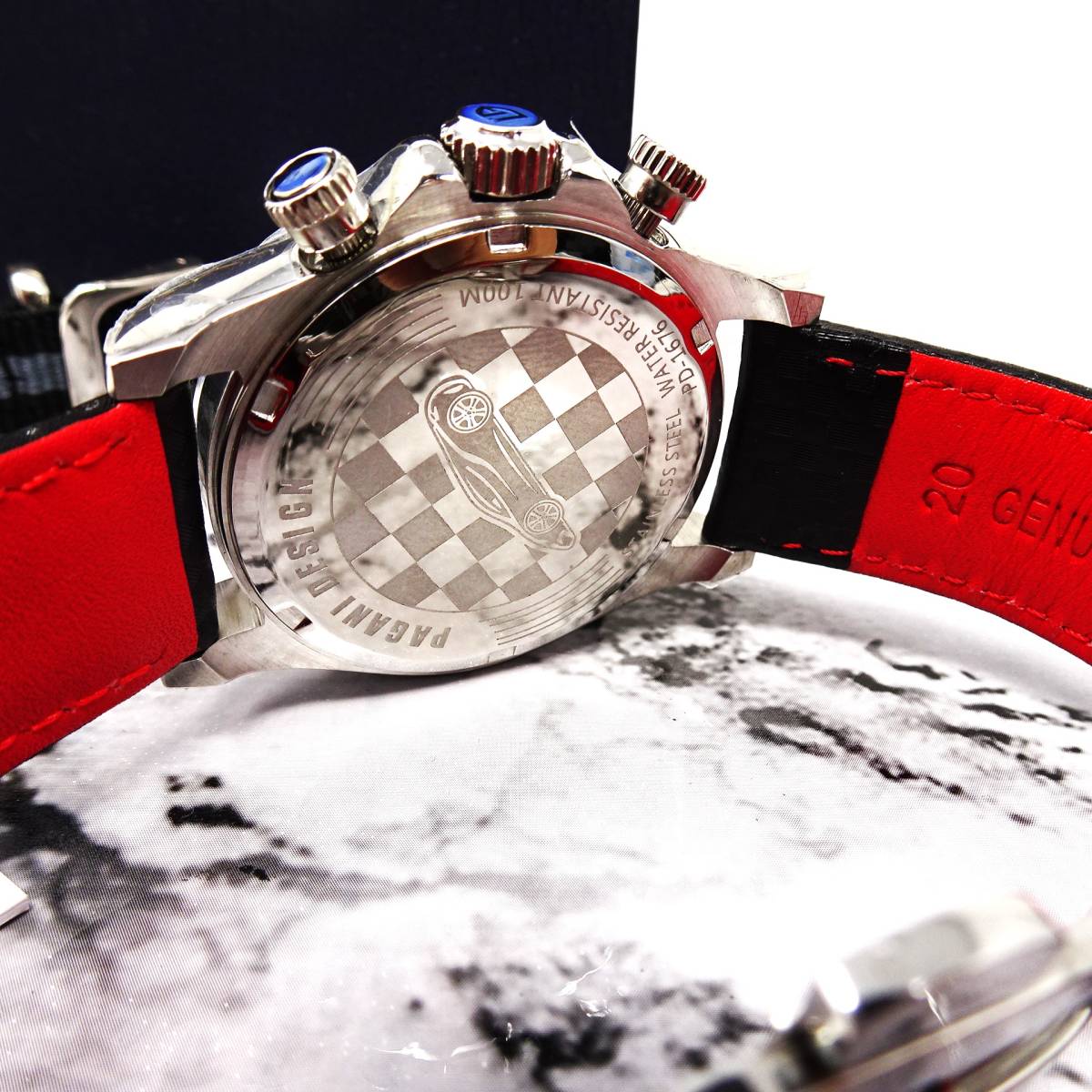 新品・パガーニデザイン・メンズ・セイコー製VK63クロノグラフクオーツ式腕時計 ・オマージュウオッチ・カーボン柄本革モデル・PD-1676_画像6