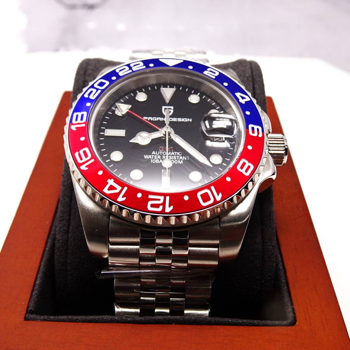 新品・パガーニデザインブランド・メンズ・機械式腕時計 ・GMT針オマージュウオッチ・ペプシベゼル・ジュビリーメタルストラップPD-1662_画像3