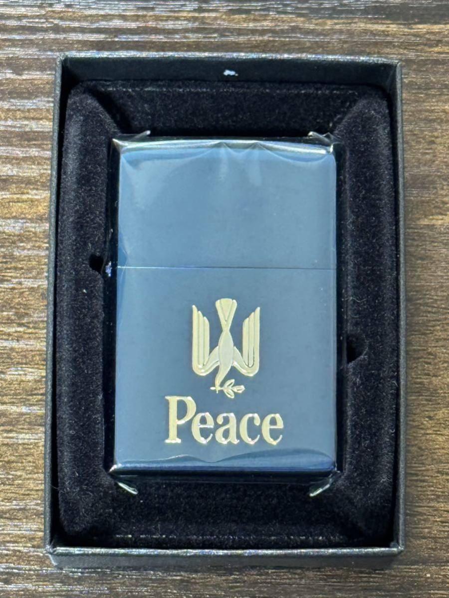 zippo ピース ブルーチタン Peace 限定品 年代物 2000年製 ゴールド刻印 たばこメーカー 懸賞品 PEACE BLUE TITAN ケース 保証書_画像1