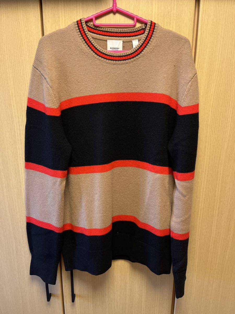 正規 19AW BURBERRY LONDON ENGLAND バーバリー ロンドン Riccardo Tisci ボーダー カシミヤ混 ニット 黒茶赤 XS CNJIAULT439TON 8035922