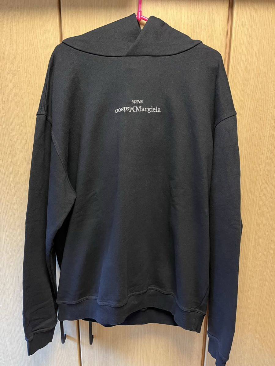 正規 21AW Maison Margiela メゾン マルジェラ 反転 ロゴ プルオーバー フーディー パーカー 黒 44 S50GU0167 S25503