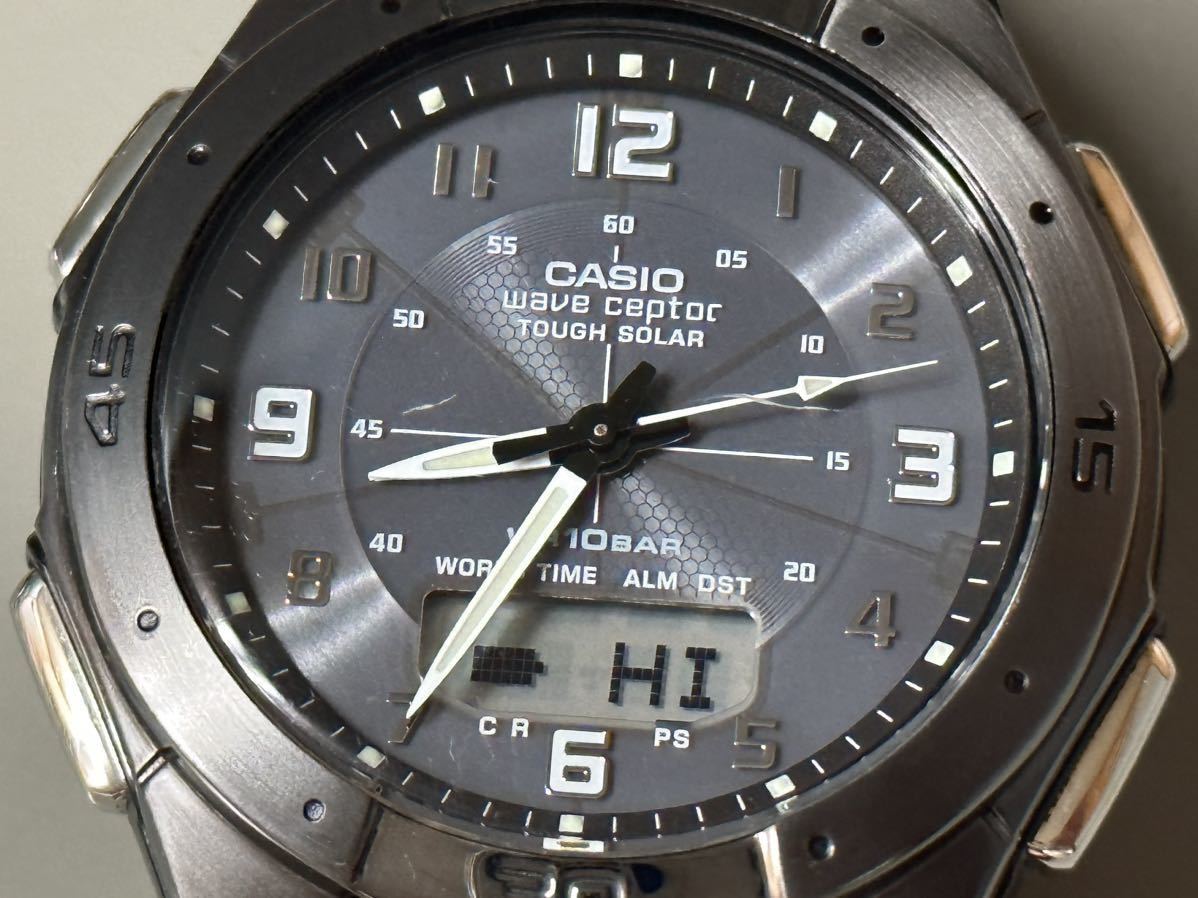 1円〜◆カシオ CASIO ウェーブセプター ソーラー電波時計 WVA-470 ブラック文字盤 メンズ腕時計 稼働品_画像9