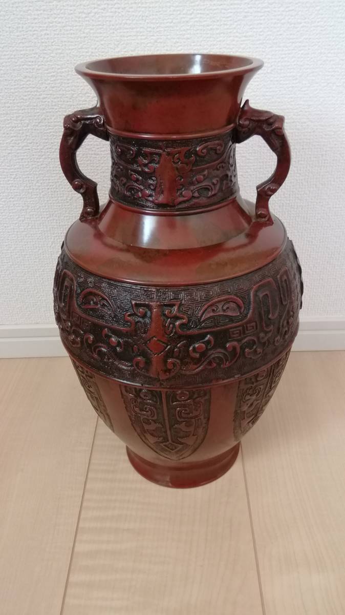 231103 芳幸作鋳銅花瓶高さ約35㎝ 重さ約5kg 銅製銅器金工細工華道具