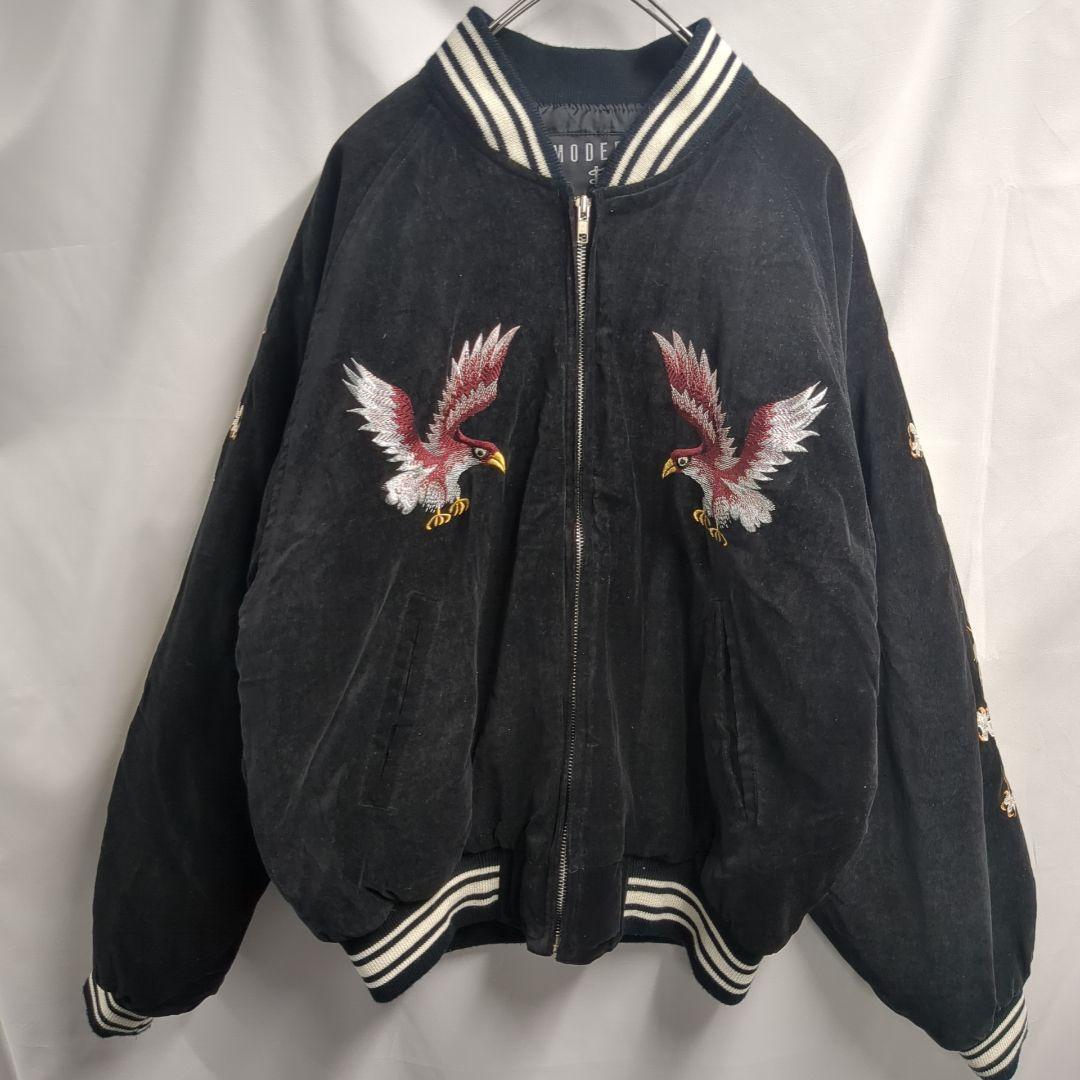 U S S MIDWAY ヨコスカジャパンスカジャンベロア生地黒メンズL U S S MIDWAY ヨコスカジャパンスカジャンベロア生地黒メンズL