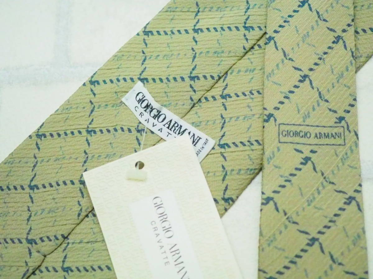 【アルマーニ GIORGIO ARMANI】タグ付き チェック柄 ネクタイ ベージュ系 ITALY 伊製 イタリア VISCOSE＆SILK ブランド USED オールド 古着_画像4