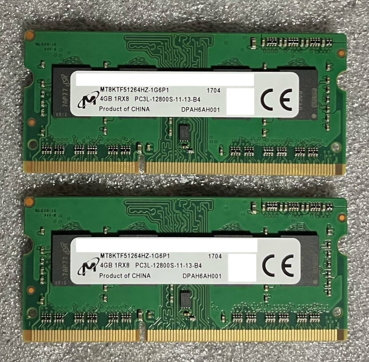 ◆送料無料◆【Micron PC3L-12800S】ノートPC用DDR3Lメモリ4GB 2枚 計：8GB_画像1