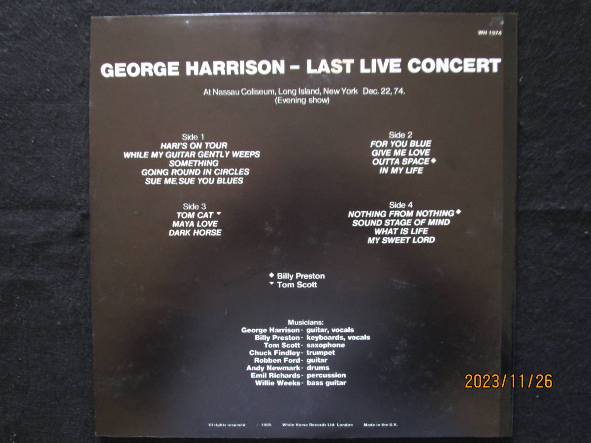 ビンテージ レア George Harrison ジョージハリソン LAST LIVE CONCERT New York Dec.22, 1974 Evening show レコード Wax LP Vinyl 未CD化の画像2