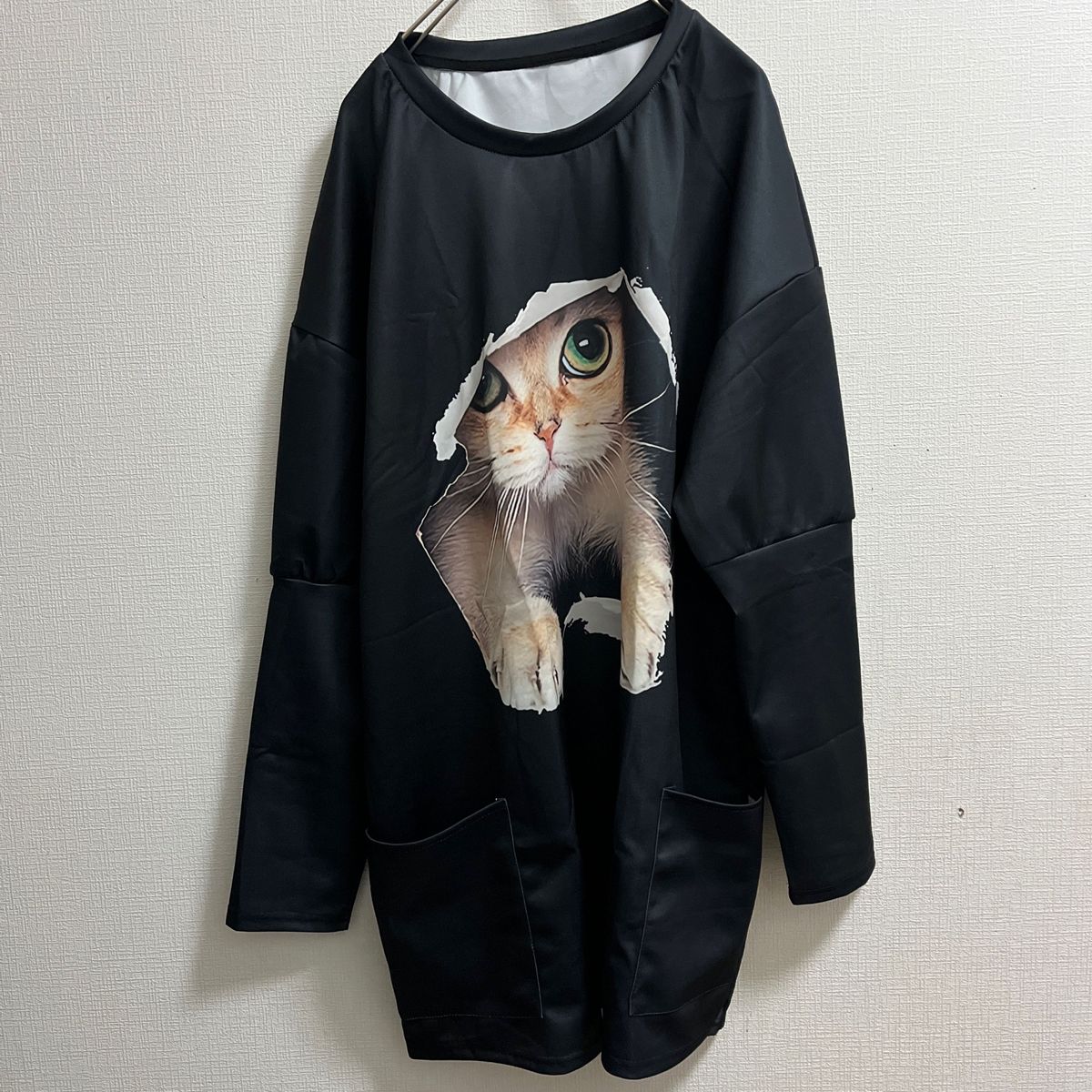 【5L】大きいサイズ　リアル猫ちゃん　Aライン　　チュニック　Tシャツ　ワンピース　オーバーサイズ　ビッグシルエット　新品