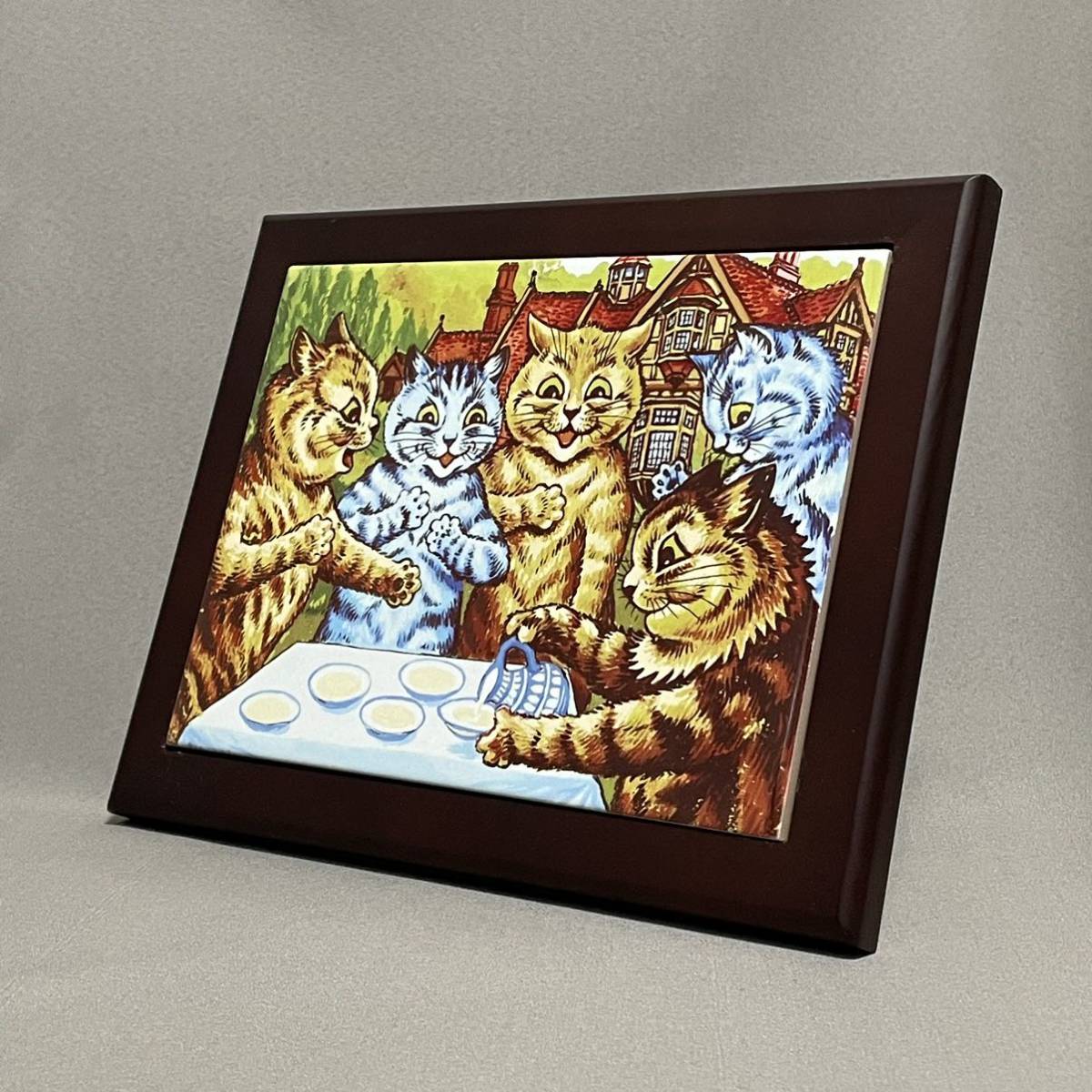 ルイス・ウェイン　猫のお茶会　フォトタイル木製フレーム付き_画像2