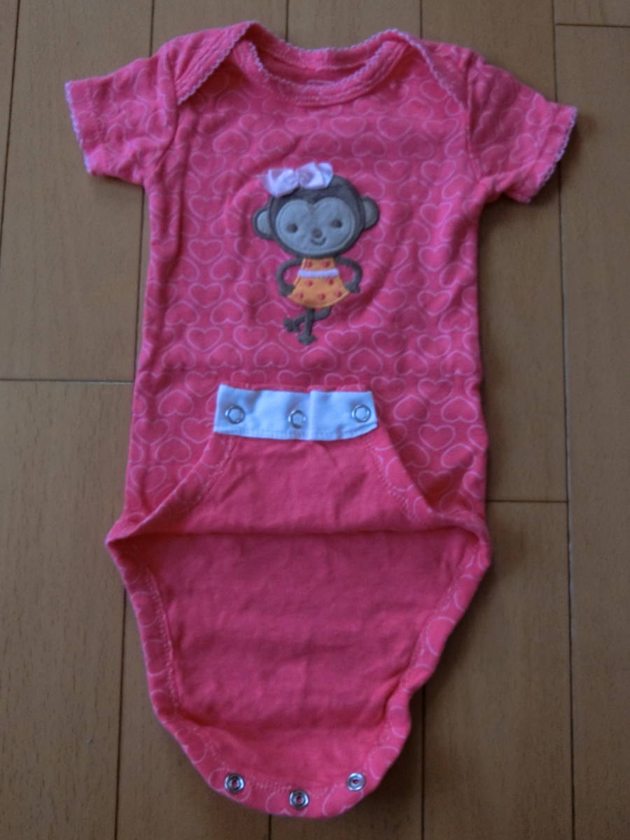 超美品 カーターズ 半袖 60cm 3M ロンパース ベビー carter's 女の子 ピンク モンキー ハート 肌着 下着_画像4