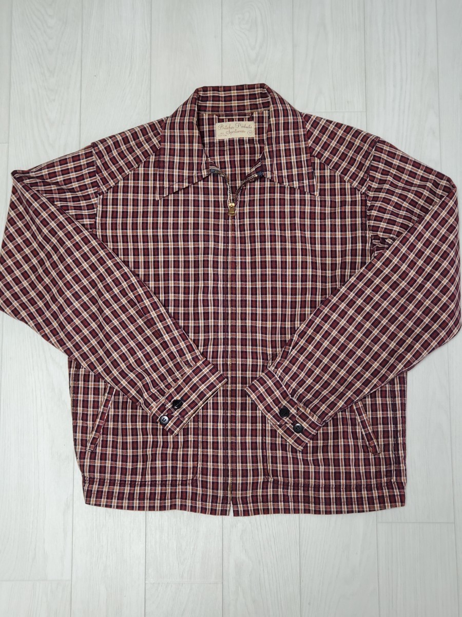 アットラスト チェック スポーツジャケット 38 レッド ブッチャープロダクツ TIMEWORN CLOTHING ATLAST&CO ライダース BUTCHER PRODUCTS_画像1