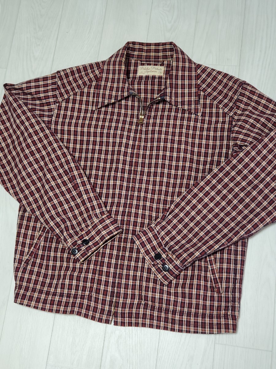 アットラスト チェック スポーツジャケット 38 レッド ブッチャープロダクツ TIMEWORN CLOTHING ATLAST&CO ライダース BUTCHER PRODUCTS_画像2