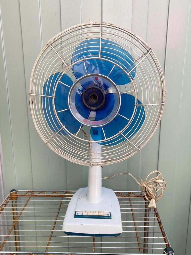 【ジャンク】希少 KAWASAKI カワサキ 扇風機 91-110 AC ELECTRIC FAN 35cm 昭和 レトロ アンティーク 動作品 現状渡しの画像1