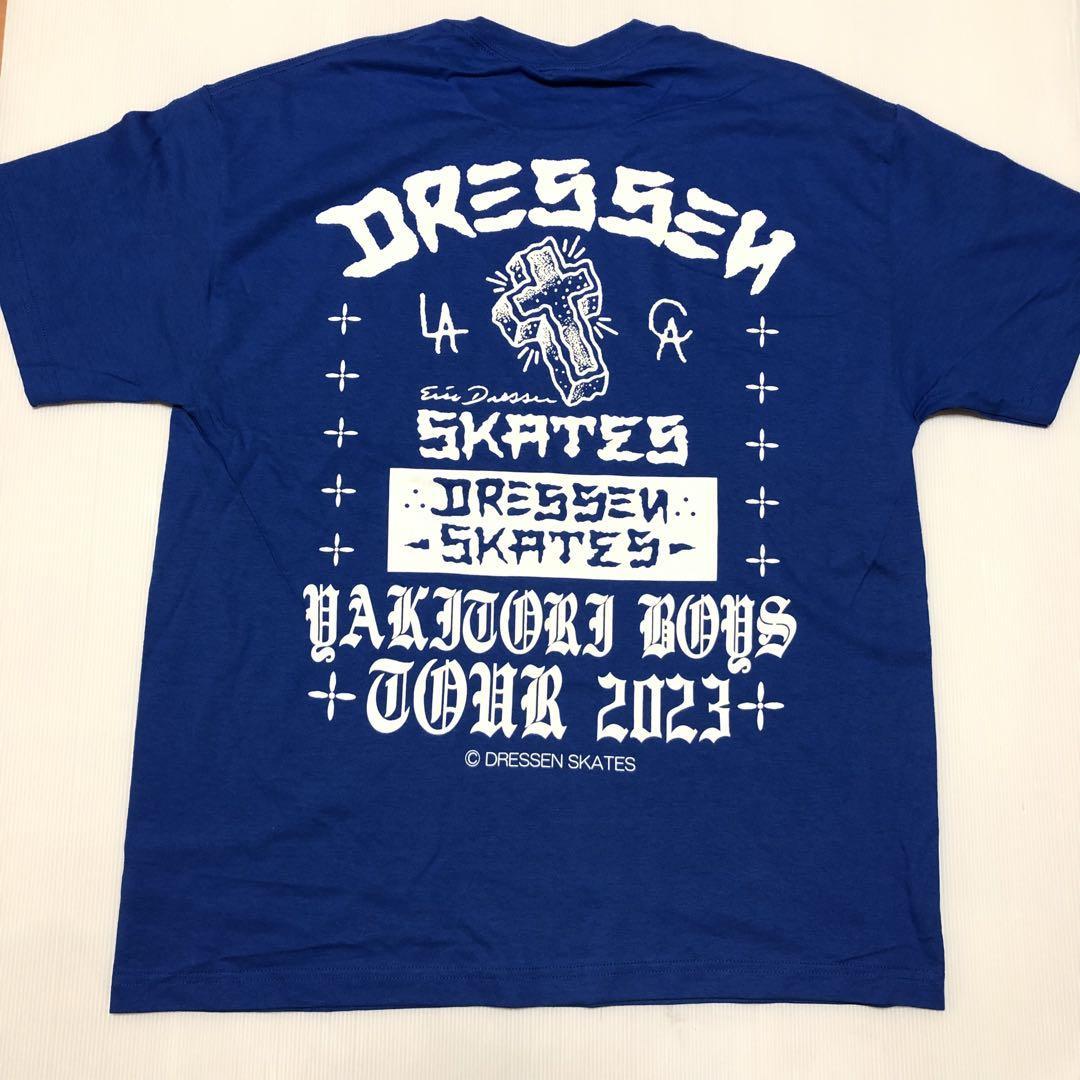 ◎限定品【DRESSEN SKATES】Tシャツ Blue：XL ツアーステッカー付！エリックドレッセン Tee ロサンゼルス スケボー skater スケート_画像1