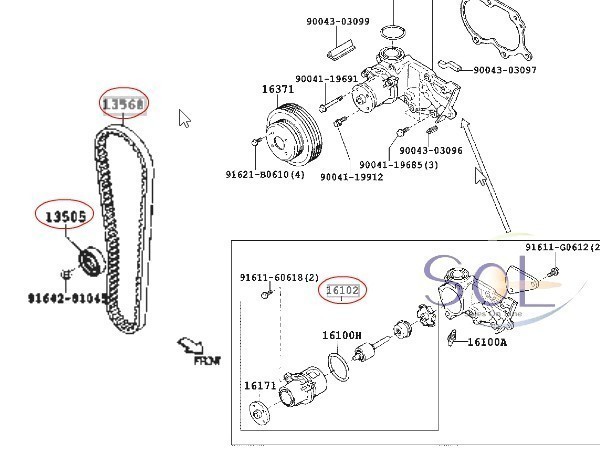 ダイハツ ミラ(L700S L710S L700V L710V) タイミングベルト ベルトテンショナー ウォーターポンプ カムシール クランクシール 5点セット_画像2