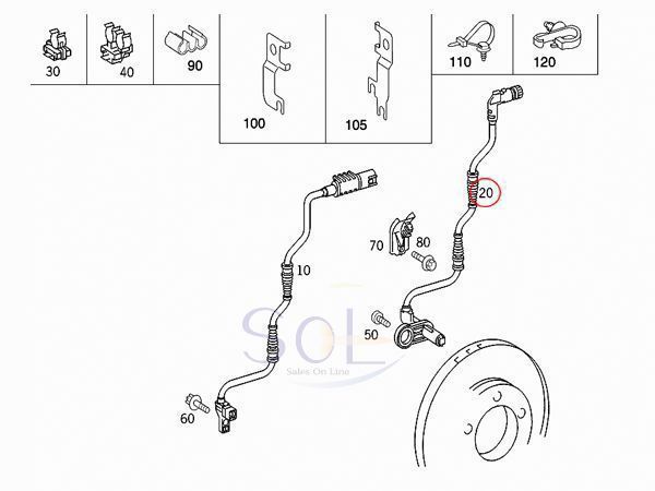ベンツ W215 W220 フロントスピードセンサー(ABSセンサー) 左右共通 CL500 CL600 CL55 S320 S350 S430 S500 S600 S55 2205400117_画像2