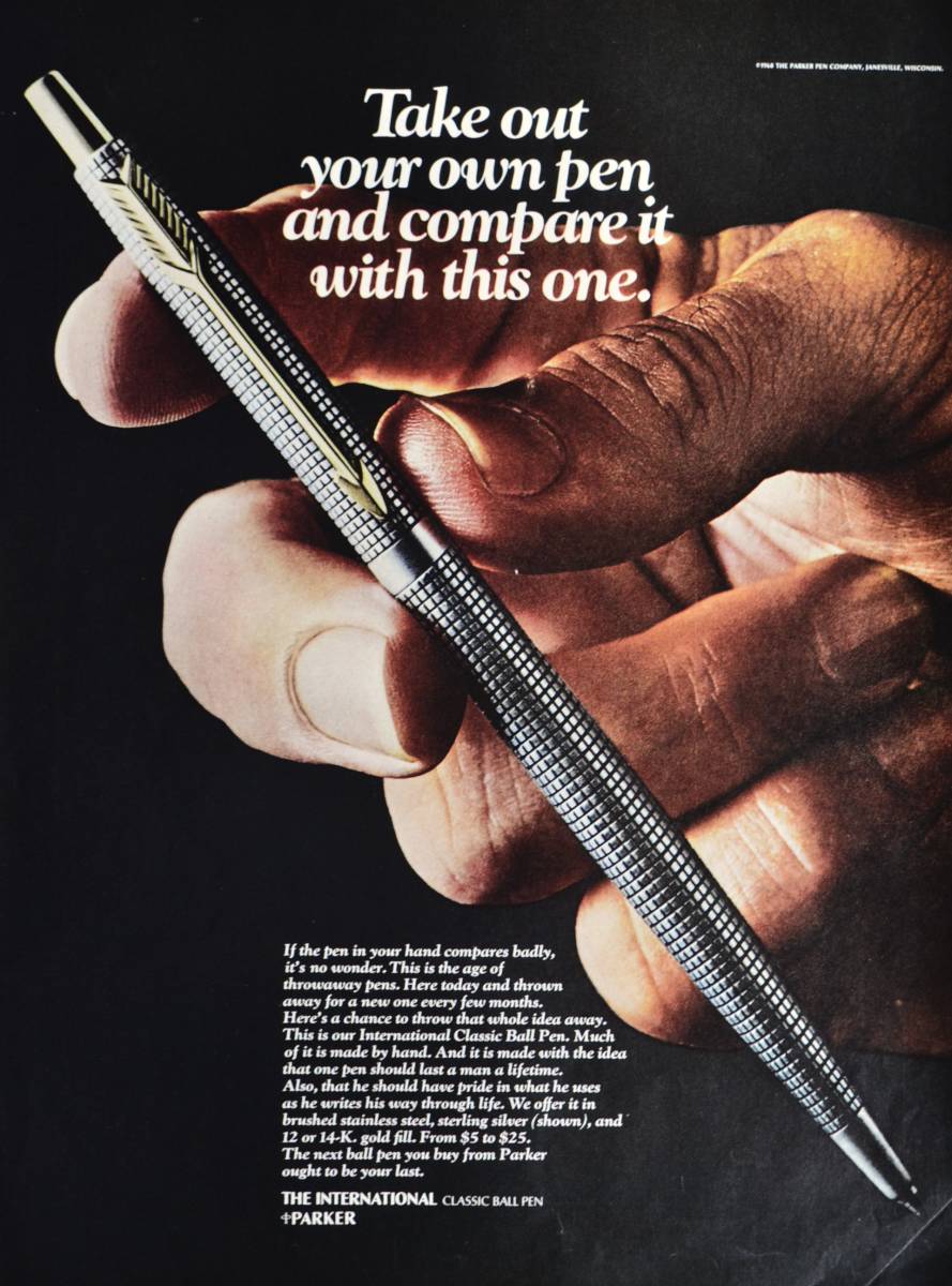 稀少・広告！1968年パーカー ボールペン広告/Parker Ball Pen/文房具/万年筆/P_画像1