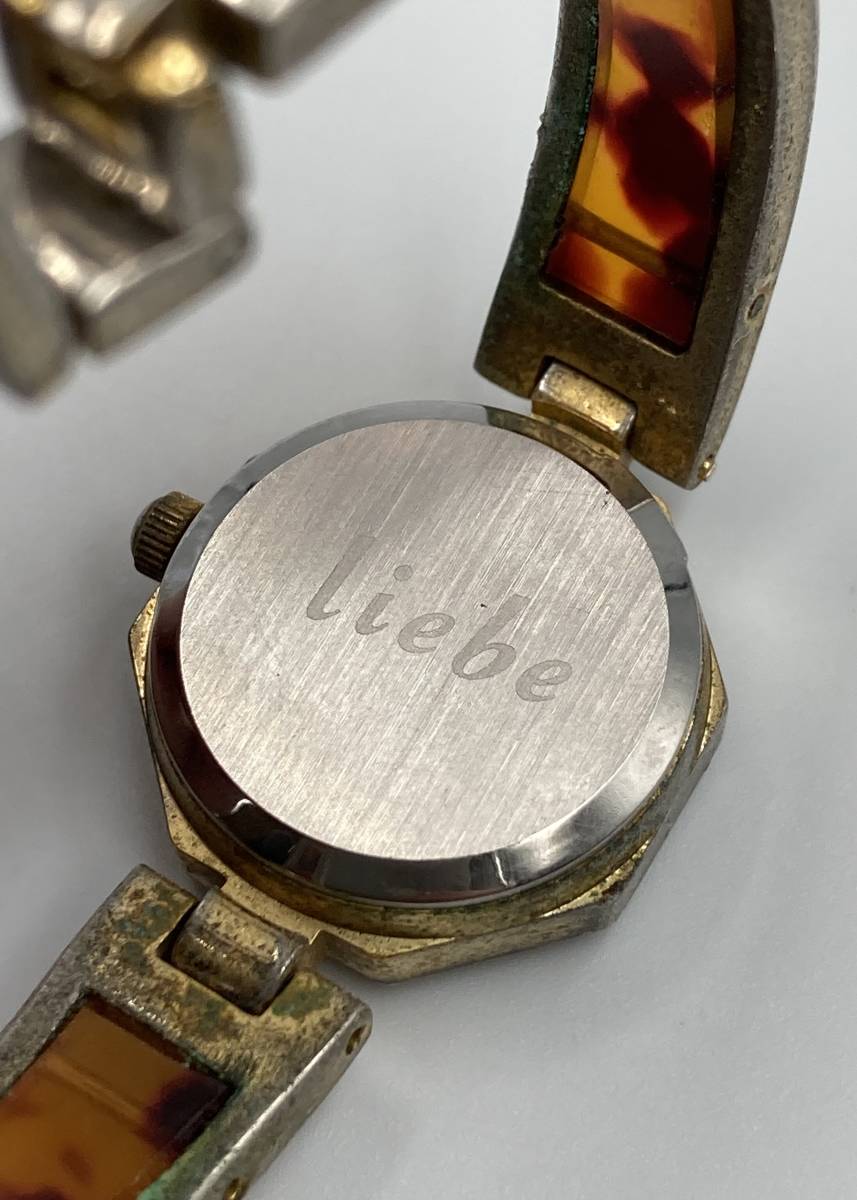 65‐1【中古】liebe　リエベ　QUARTZ　クオーツ　機械式　ジャンク品　べっ甲柄　サビ有　ゴールド　シルバー　ストーン付き_画像8