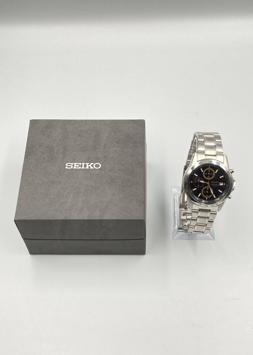 485【中古】SEIKO　セイコー　CHRONOGRAPH　10　BAR　TACHYMETER　動作未確認　ステンレスベルト　ブラック　シルバー　メンズ腕時計_画像2