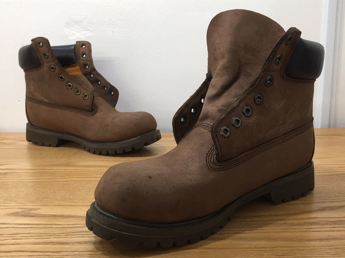 D3K001◆ ティンバーランド Timberland ヌバック ブラウン ウォータープルーフ ワークブーツ レースアップブーツ 27cm M 10061_画像2