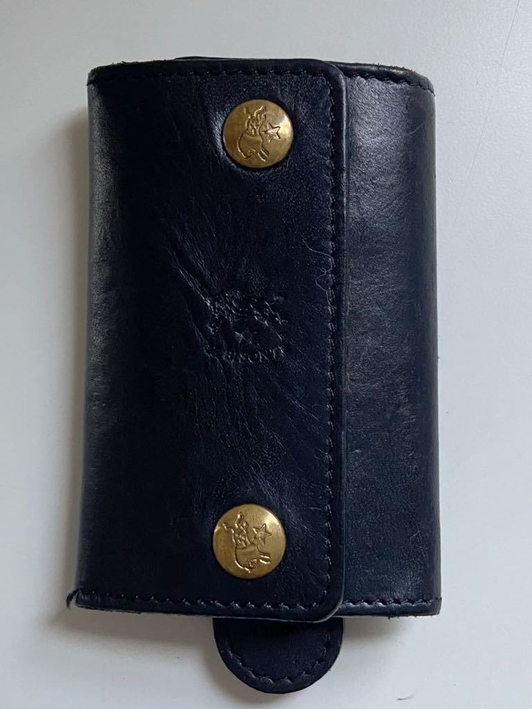 B3J093* Il Bisonte IL BISONTE original leather black color Logo key ring attaching 6 ream key case 