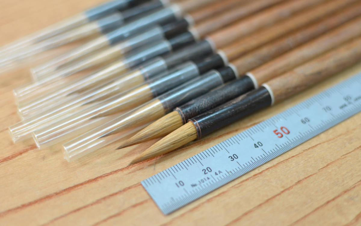 旧品唐筆 （1990年代製）天津毛筆　「 紫檀軸・純狼毫　×１０本 」_画像4